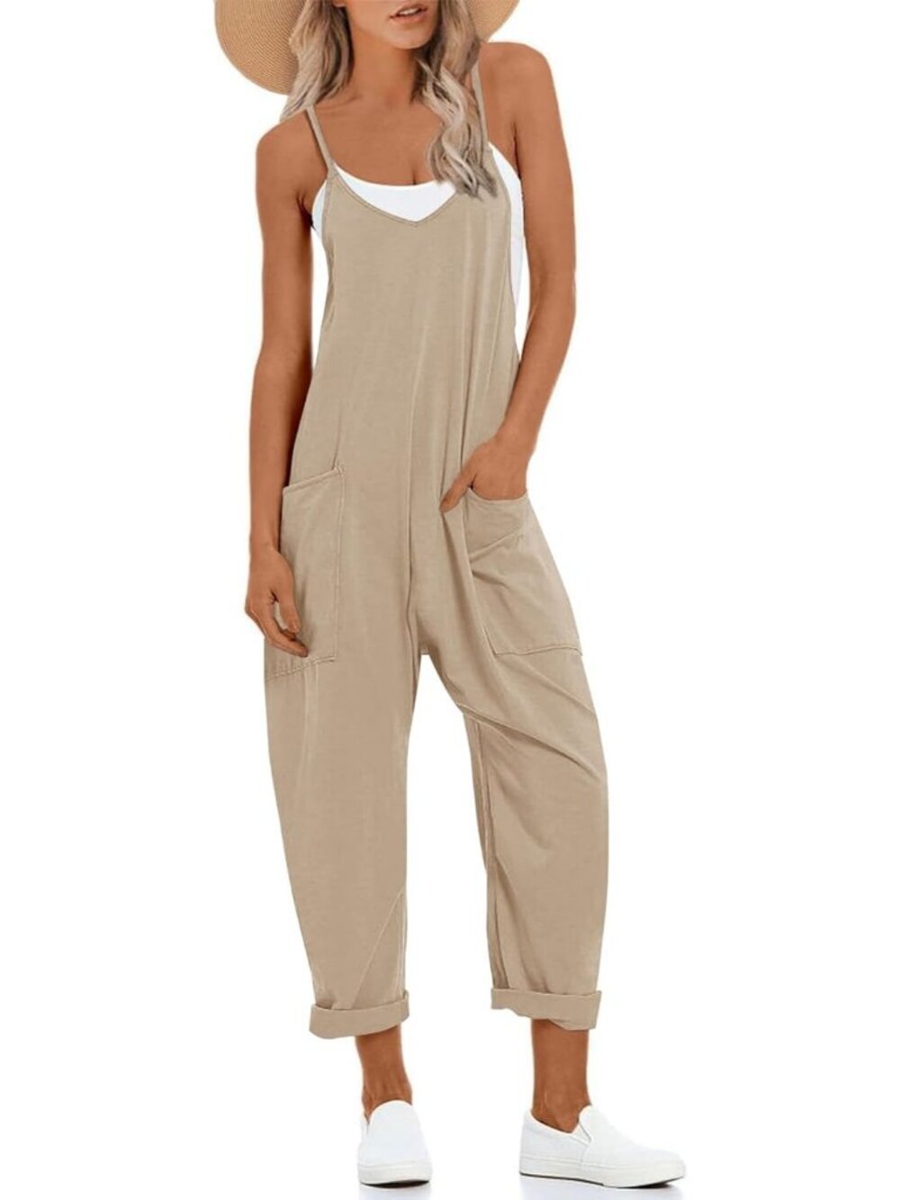 Women Jumpsuits Khaki lightweight Casual Outfit Jumpers Adjustable Strap Rompers